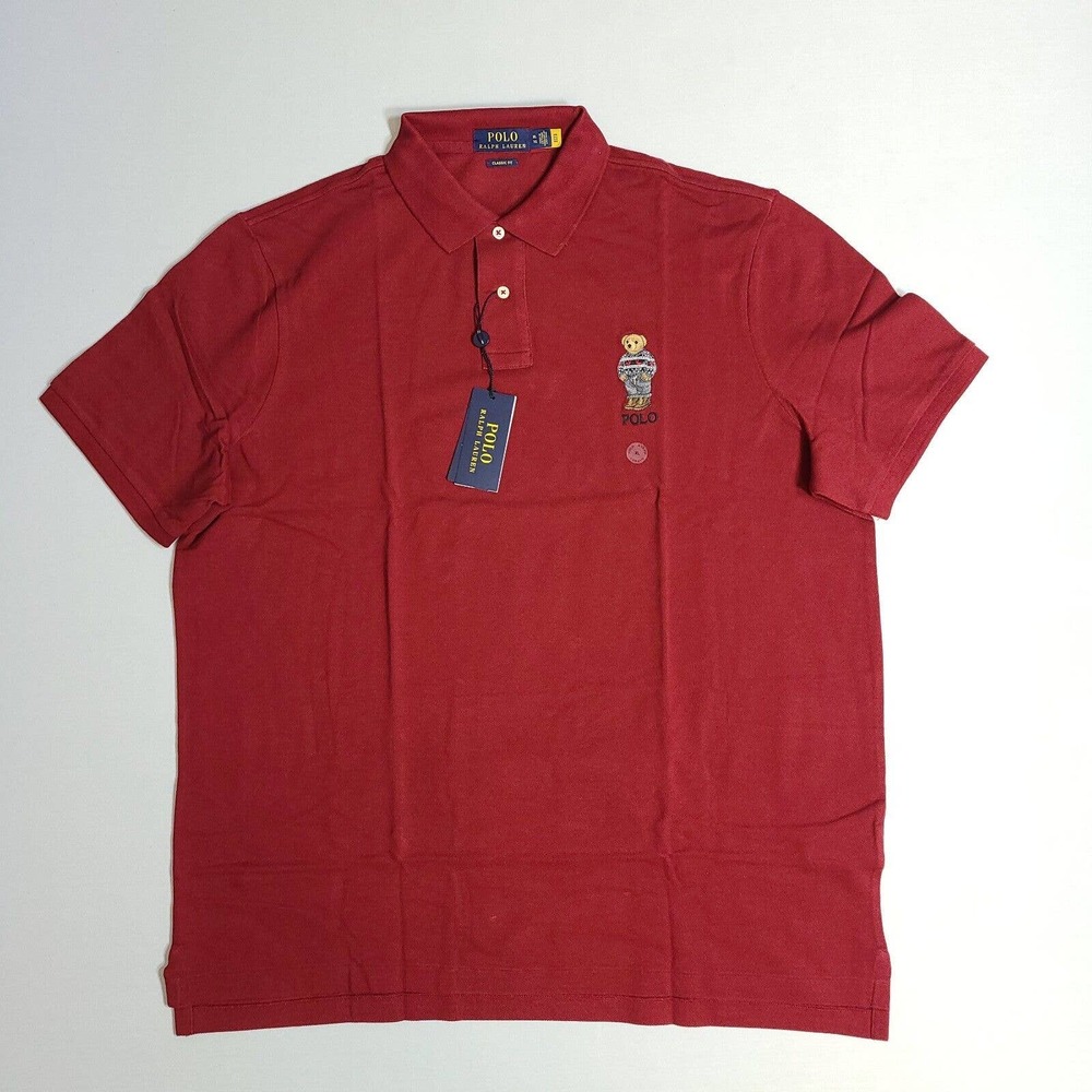 Polo Ralph Lauren Mens XL Polo Shirt w/ Military Army Camo Bear Burgundy Red - Picture 7 of 7
